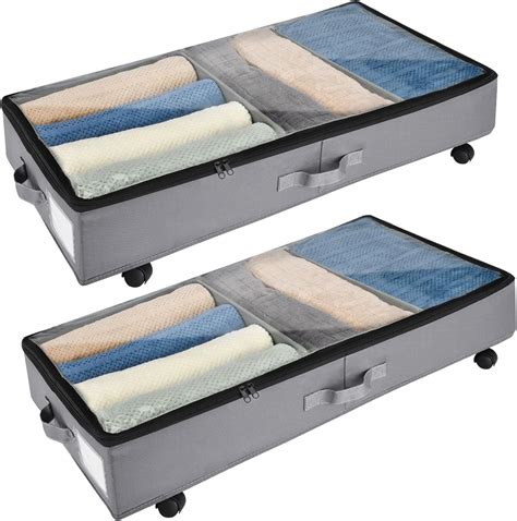 MetWoods Lot de 2 boîtes de rangement sous le lit avec roulettes et