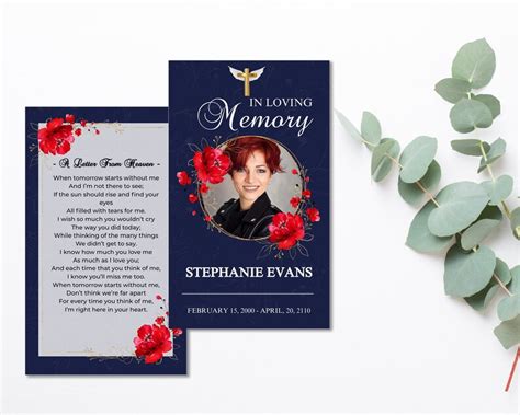 Editable Funeral Prayer Card Template Printable Memorial Etsy