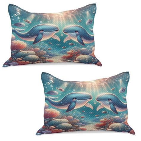 Ambesonne Whale Knitted Quilt Pillowcover Set Of 2 Aqua Art Deep Ocean