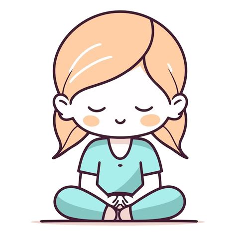 Una niña linda meditando en la posición del loto Vector Premium