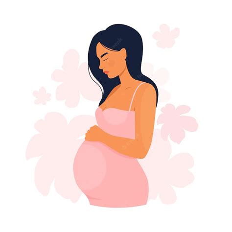 Mulher grávida barriga flores desenhadas à mão estilo simples