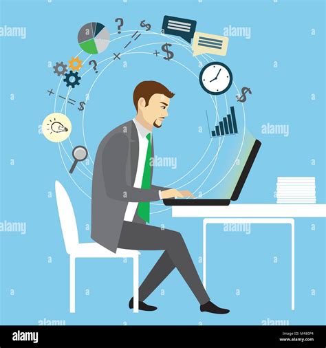 man working  laptop computerbusinessman  application icons