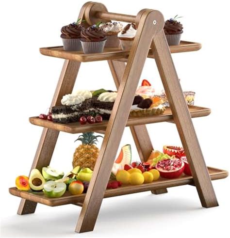 Amazon Mezchi Acacia Wood Tiered Tray Stand Rustic Wooden