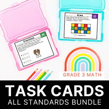 3rd Grade Math Task Card Bundle TEKS Standards Review Print Digital