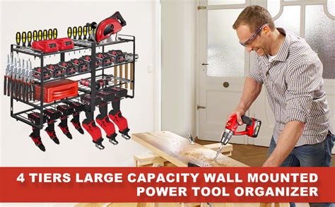 Takekit Power Tool Organizer Wall Mount 4 Tiers Large Capacity Cordless Tool