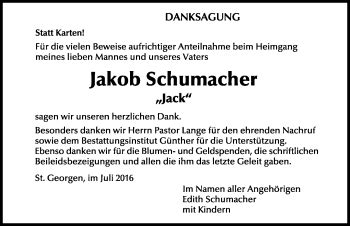 Traueranzeigen Von Jakob Schumacher Schwarzw Lder Bote Trauer