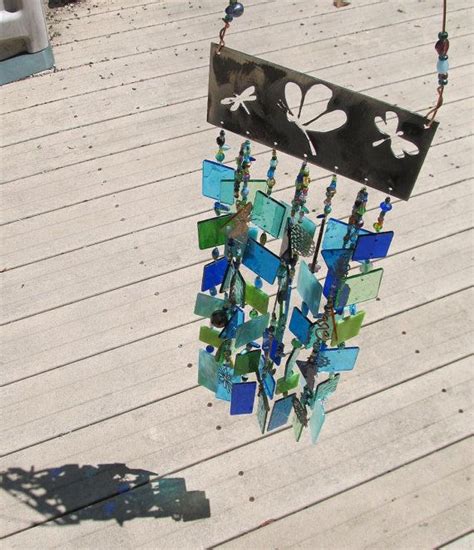 Dragonfly Stained Glass Art Wind Chime Blue Green Etsy Dragonfly Stained Glass Stained