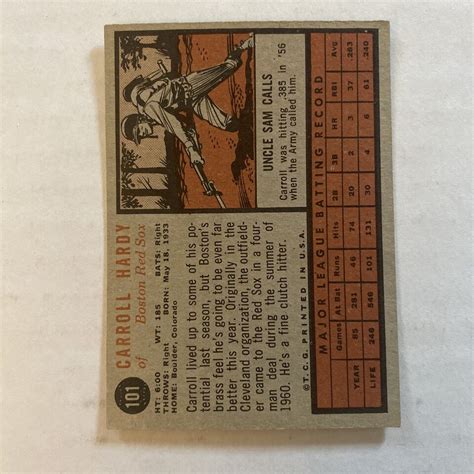 1962 Topps Baseball Carroll Hardy Boston Red Sox Card 101 Ebay