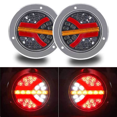 X Inch Red Amber Round Led Truck Trailer Stop Turn Signal Tail Brake