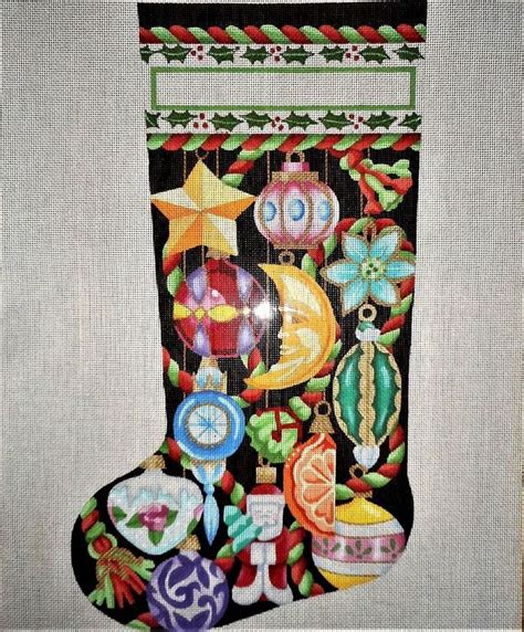 Stunning Elegant Ornaments Handpainted Hp Christmas Stocking Needlepoint Canvas Unbranded