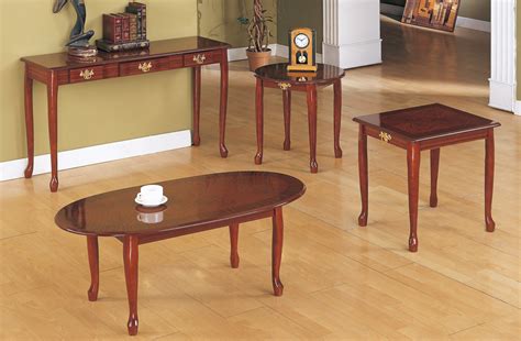 Elegant Cherry Wood Coffee Table Set