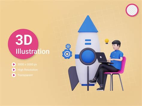 Premium Psd D Man Is Working On Startup Idea Illustration