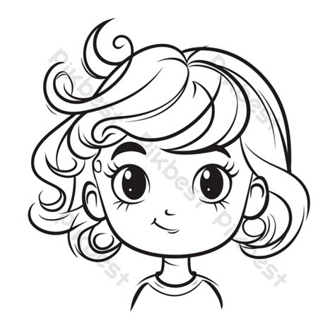 Curly Hair Girl With Coloring Page Outline Sketch Drawing Vector Png Images Png Free Download