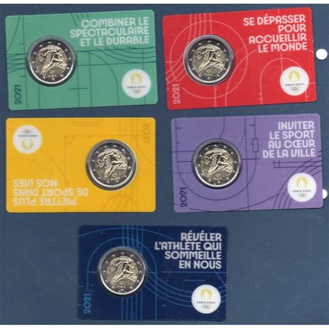 2 euro commémorative France 2021 Jo Paris 2024 5 blisters piece de