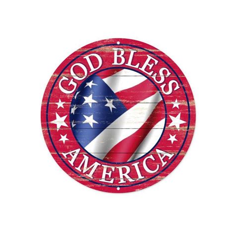 8 Round Metal God Bless America On Red Wreath Sign Patriotic Wreath