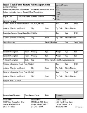 Retail Theft Form Tampa Police Department - City Of Tampa - Tampagov ...