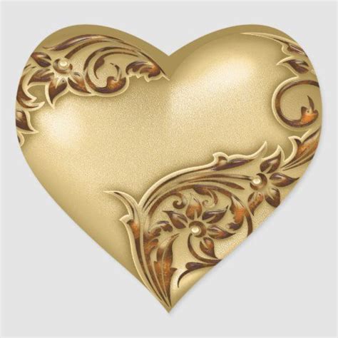 Heart Scroll Gold W Red Gold Heart Sticker Zazzle Gold Heart