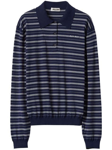 Miu Miu Logo Print Striped Polo Shirt Farfetch