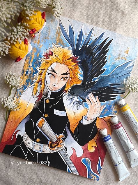 Rengoku With Kasugai Crow Flame Hashira From Mugen Train | Etsy