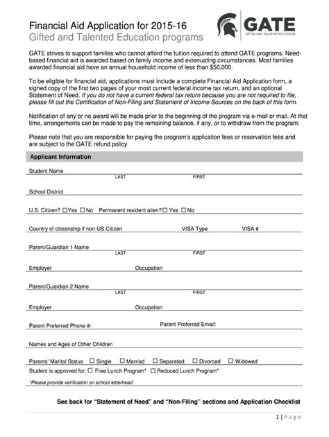 Fillable Online Financial Aid Application For 201516 Fax Email Print