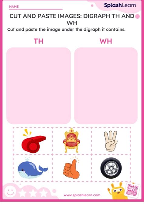 Cut And Paste Words Digraphs Th And Wh — Printable Ela Worksheet