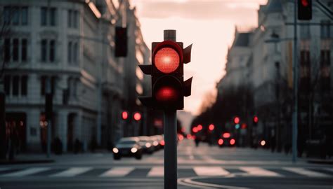 City pedestrian crossing with a red light, defocussed and blurred street background. Generative ...