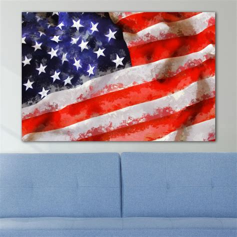 American Flag Canvas Large Art Painting Strips and Stars - Etsy