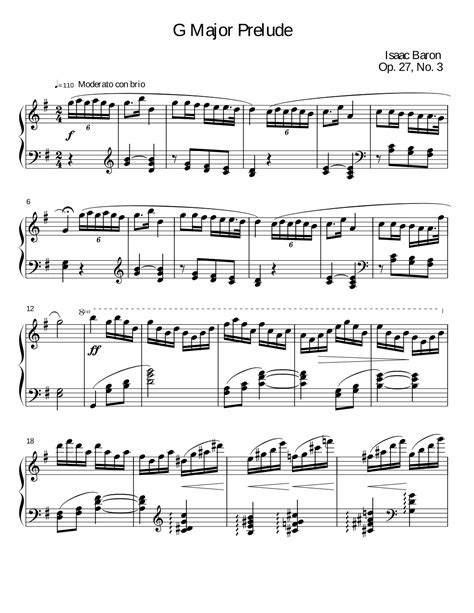 Prelude In G Major Op No Sheet Music Isaac Baron Piano Solo