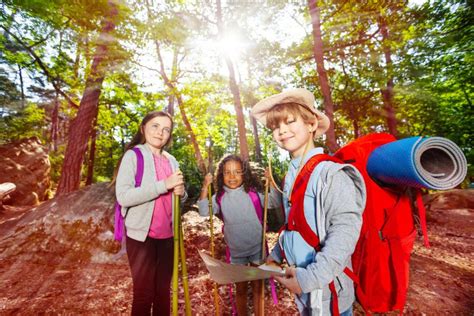 Summer Camp Navigation Kids Activities in Forest Stock Photo - Image of ...