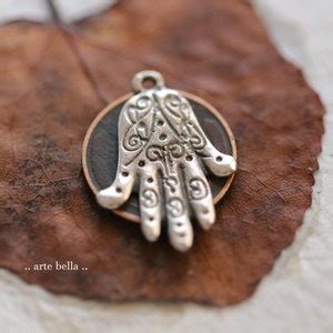 Antique Pewter Hands Mykonos Greek Lacey Hamsa Hand Charm Pendant