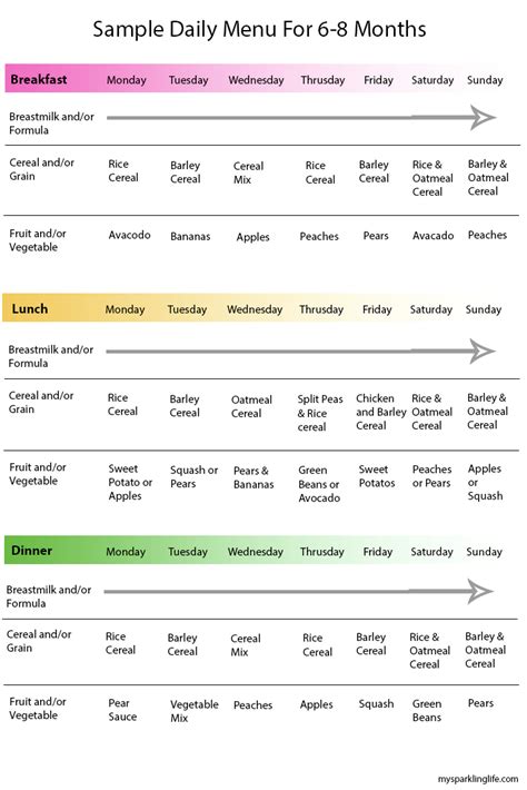 Sample Baby Meal Plan 8 Months