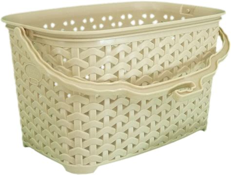 Quality Cream Hobby Rattan Style Plastic Peg Basket Box Uk