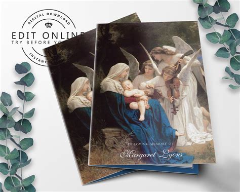 Editable Funeral Program Template With Virgin Mary Religious Memorial