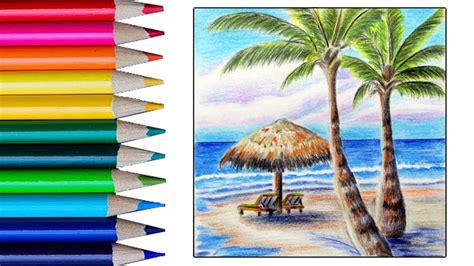 The ocean and the beach painting with colored pencils / special ...