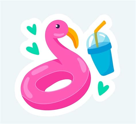 Premium Vector Pink Flamingo Inflatable Rubber Ring And Cold Drink