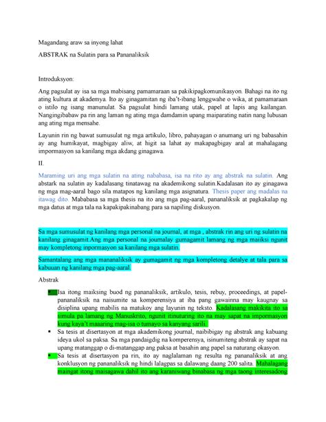 FIL2 Report Abstrak Na Sulatin Para Sa Pananaliksik Magandang Araw