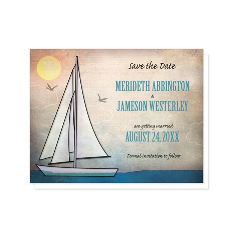 rustic sailboat nautical save  date card coastal seaside themes
