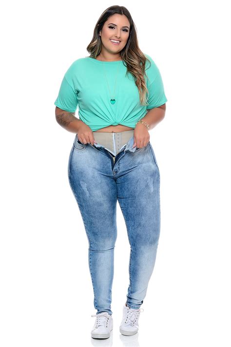 Cal A Plus Size Jeans Skinny Cintura Alta Cinta Modeladora Vk Moda