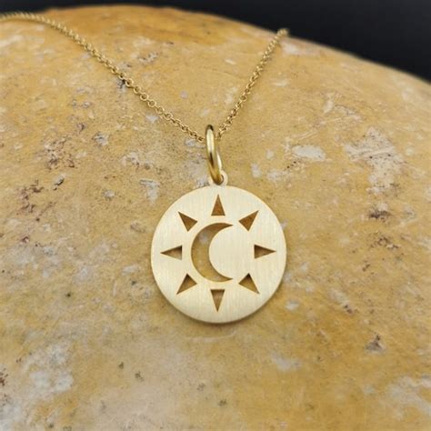 Celestial Sun And Moon Necklace 14K Gold Pendant Engraved Etsy