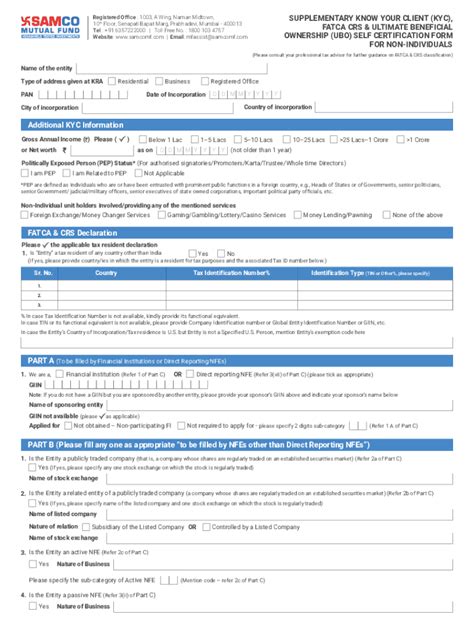 Fillable Online Know Your Customers KYC Supplementary KYC Form Fax