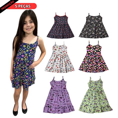 Vestido Infantil Na Promoção - Vestidos Infantil Menina Cotton Estampado - 5 Unidades Promoção ...
