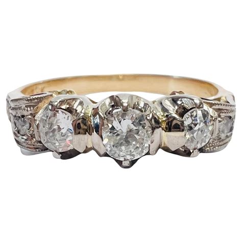 Vintage Edwardian Platinum And 18k Yellow Gold Engraved Diamond Ring For Sale At 1stdibs