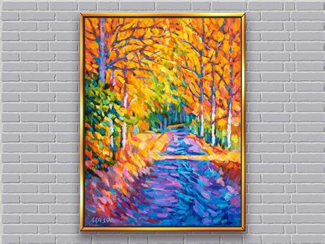 Forest Path in Autumn Landscape Painting Impressionist Painting Oil on ...