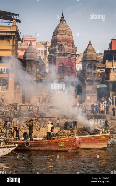 Traditional Funeral On The Banks Of The River Ganges Varanasi India