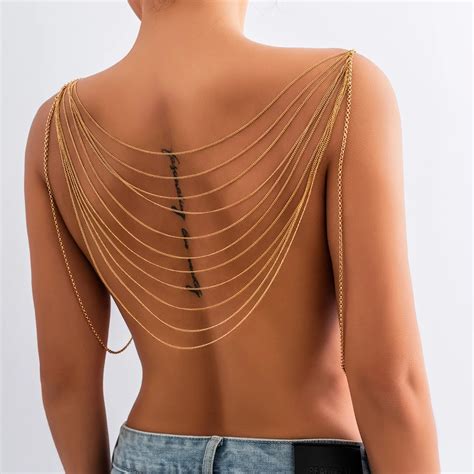 IngeSight Z Punk Multilayer Metal Chain Tassel Bikini Back Body Chain