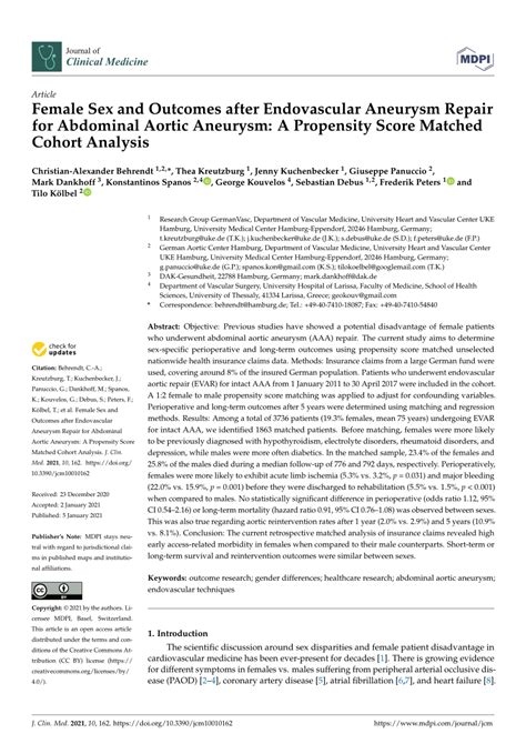 Pdf Female Sex And Outcomes After Endovascular Aneurysm Repair For