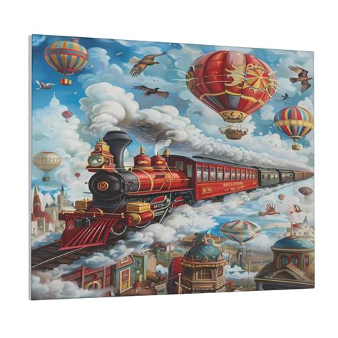 Lsque Red Train Hot Air Balloon Print Wall Art Decorative Picture For Living Room Bedroom