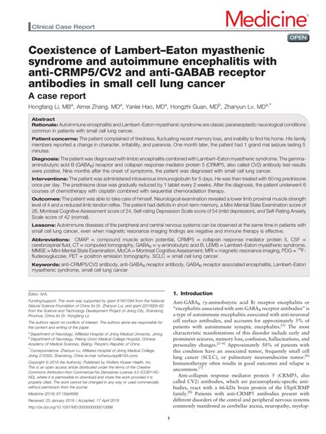 Pdf Coexistence Of Lamberteaton Myasthenic Syndrome And Autoimmune Encephalitis With Anti