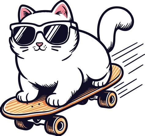 Cool Cat Riding A Skateboard Cartoon Illustration 46844350 Png