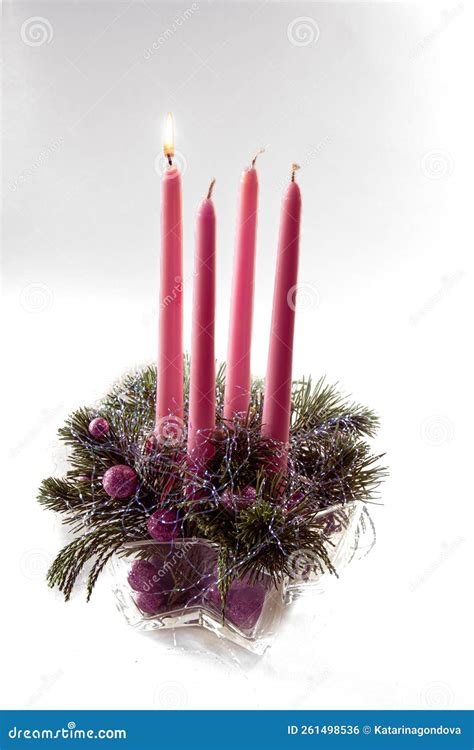 First Advent Week, Candle Wreath Isolated Stock Photo - Image of ...